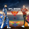 IPL 2025 Match 61 promotional banner featuring key players from both teams under a dramatic stadium sky.