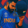 2019 World Cup Semifinal Loss Reaction illustrated as an Indian cricketer bows his head while holding his helmet in a gesture of respect and emotion.